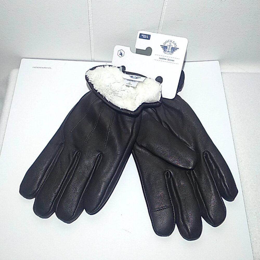 Dockers Mens BROWN Leather Gloves Sherpa Lined Size Large Easy Texting New Tags